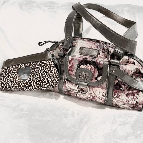 Sharif 1827 Pink/Silver Floral Shoulder Bag With Detachable Mirrored Pouch NWOT - Picture 4 of 14